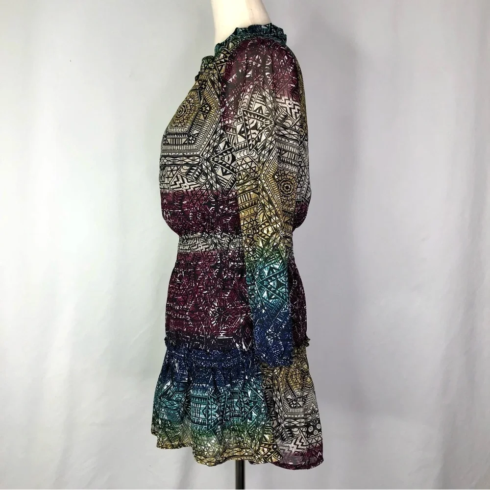 Ella Moss dress geometric jewel-tone ombre stripe chiffon ruffle bottom 12